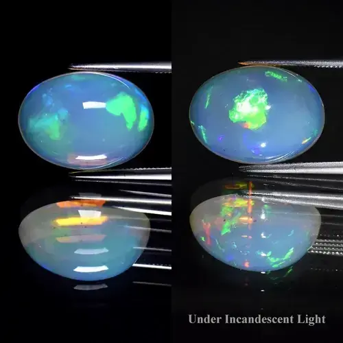 6.63ct Oval Cabochon Natural White Opal - Rainbow Flash, Ethiopia Gemstone