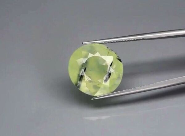 14.67ct 16x15mm Oval Natural Green Prehnite with Black Needles, Africa