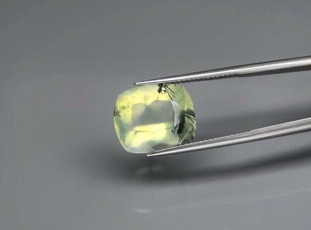 8.86ct 14x12mm Antique-Cut Natural Green Prehnite with Black Needles, Africa