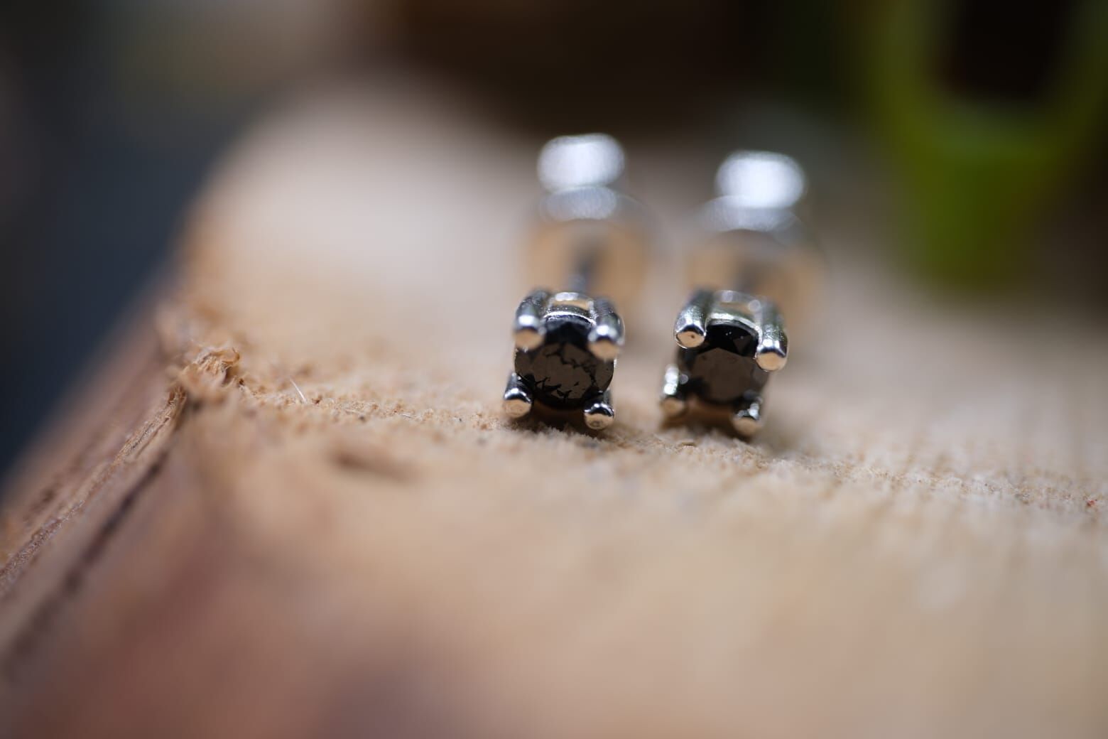 0.42ct 1.08gr Alaşımlı Kararmaz Gümüş Natural Black Diamond( Siyah Pırlanta ) Küpe