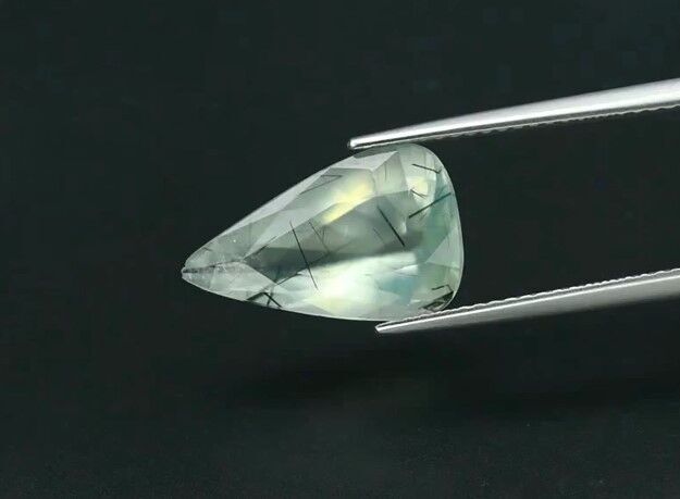 3.83ct 15.5x9.4mm Pear Natural Green Prehnite with Black Needles, Africa