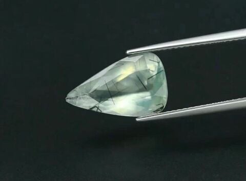 3.83ct 15.5x9.4mm Pear Natural Green Prehnite with Black Needles, Africa