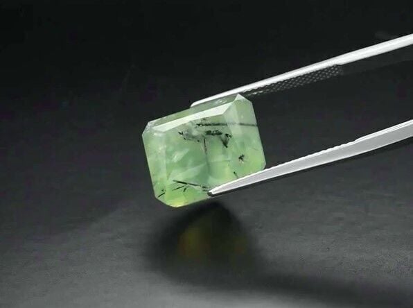 15.57ct 14.4x11.8mm Octagon Natural Green Prehnite with Black Needles, Africa