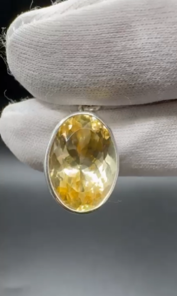 3.83gr Natural Citrin 925 Ayar Gümüş Kolye Ucu