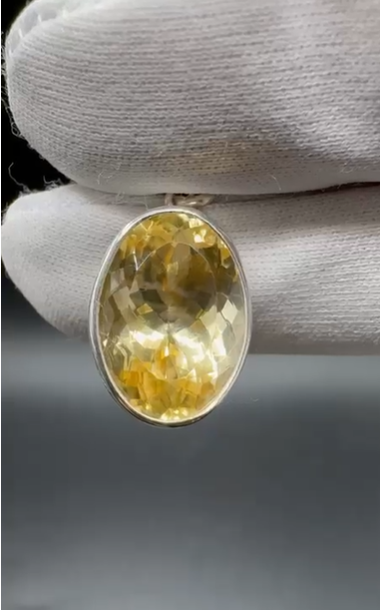 3.83gr Natural Citrin 925 Ayar Gümüş Kolye Ucu