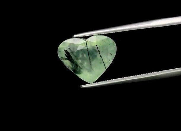5.56ct 13.7x11mm Heart Natural Green Prehnite with Black Needles, Africa