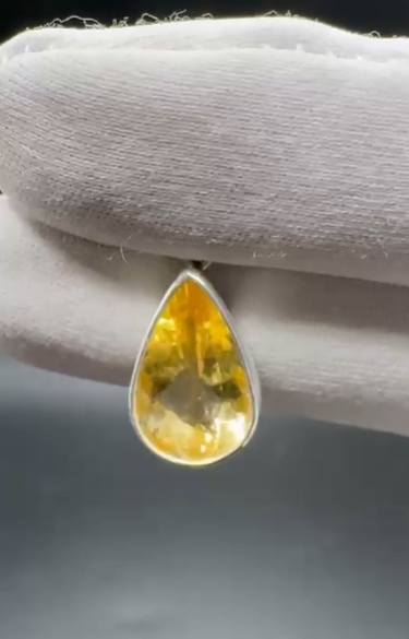 3.23gr Natural Citrin 925 Ayar Gümüş Kolye Ucu