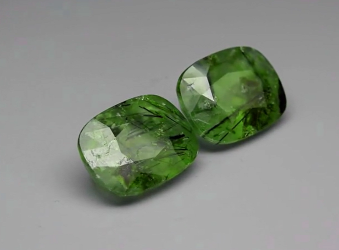 Pair 2pcs/23.34ct t.w Cushion Natural Green Prehnite with Black Needles, Africa