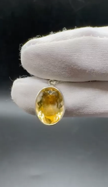 3.18gr Natural Citrin 925 Ayar Gümüş Kolye Ucu