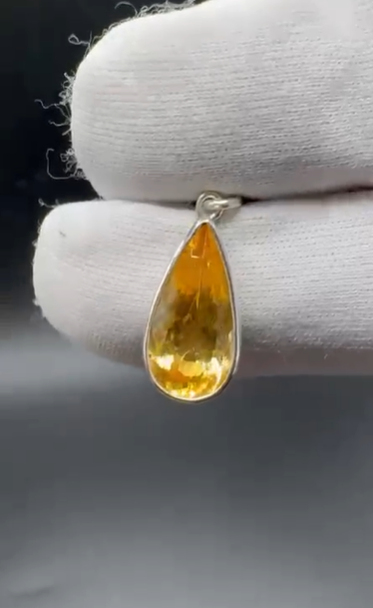 2.51gr Natural Citrin 925 Ayar Gümüş Kolye Ucu