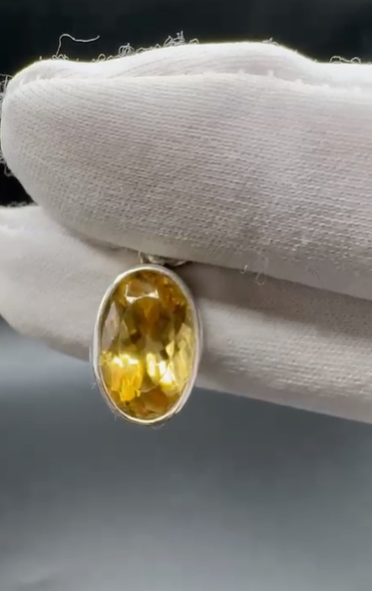 3.14gr Natural Citrin 925 Ayar Gümüş Kolye Ucu