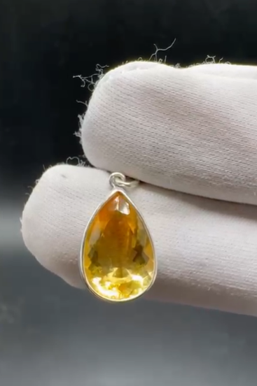 3.34gr Natural Citrin 925 Ayar Gümüş Kolye Ucu