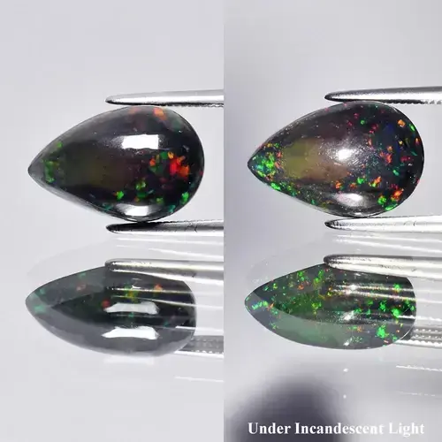 2.44ct 13x8.5mm Pear Cabochon Natural Black Opal - Color Play, Ethiopia Gem