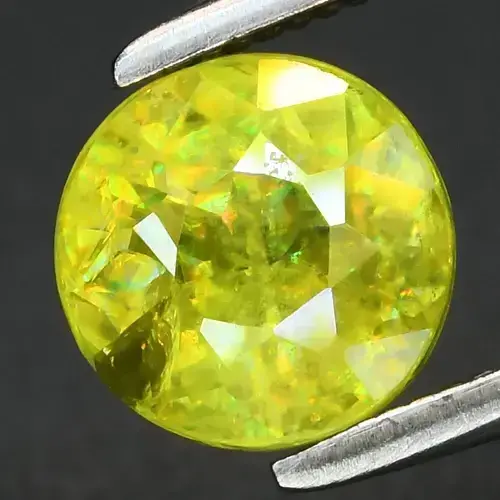1.23ct 6mm Round Natural Yellowish Green Sphene Gemstone, High Luster