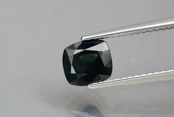 1.43ct 6.5x6mm Cushion Green-Deep Blue Sapphire Africa, Heated