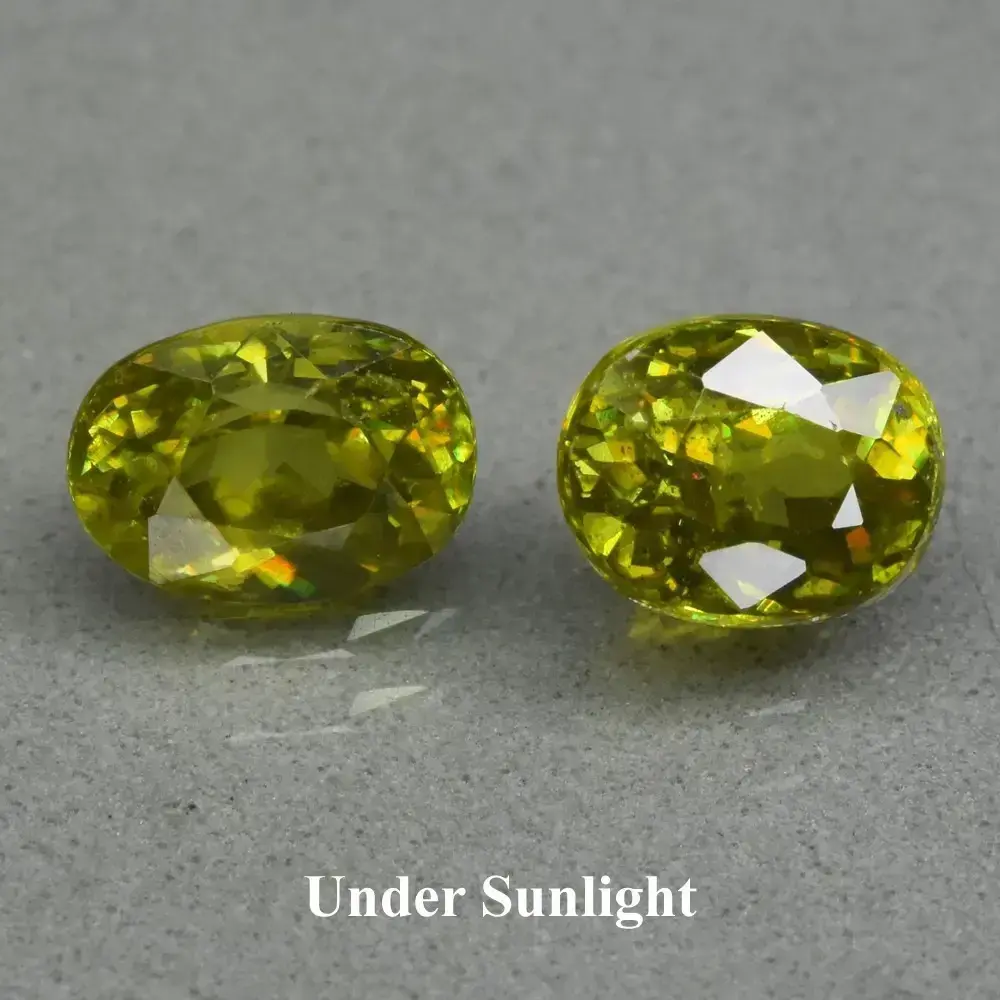 2.30ct 2pcs Pair Oval Natural Yellowish Green Sphene - High Luster Gemstone