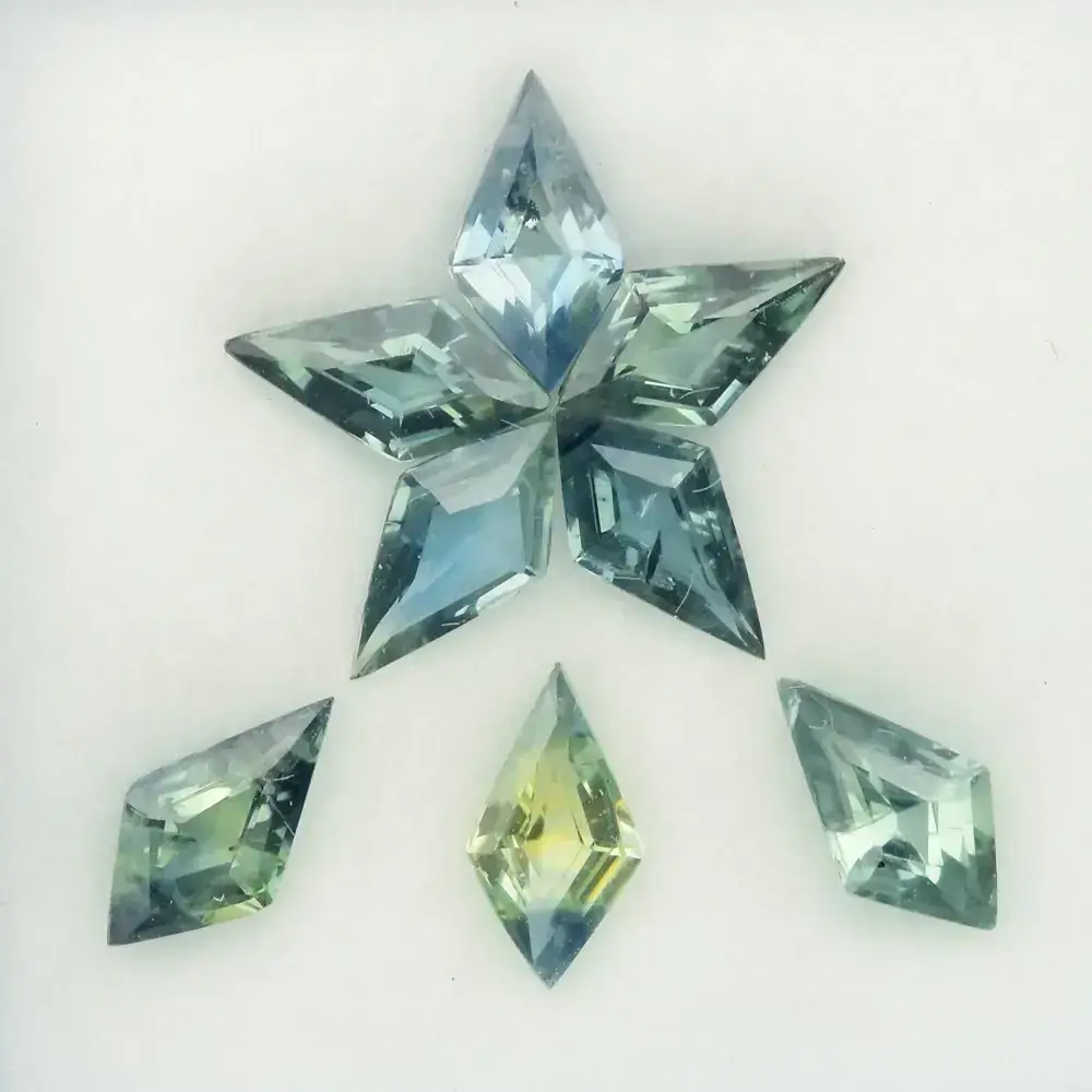 1.95ct t.w 6.0 x 3.3 to 6.3 x 3.5 mm  8pcs Lot  Kite Natural Blue Green Sapphire - Heated, Australia Gems