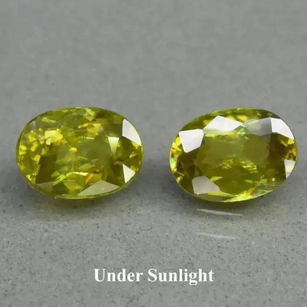 1.93ct 2pcs Pair Oval Natural Yellowish Green Sphene - Super Sparkles, Gems