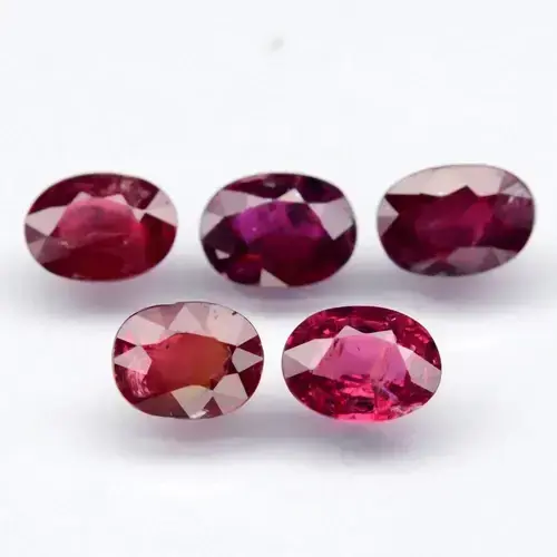 1.83ct 5pcs Lot Oval Purplish Red Ruby - Unheated, Madagascar Gem