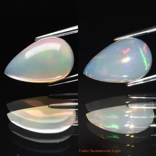 2.87ct Pear Cabochon Natural White Opal - Color Play, Flashing Ethiopia Gem
