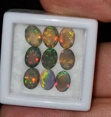 4.50ct 7x5mm Oval Faceted 9Pcs Natural Ethiopian Black Opal