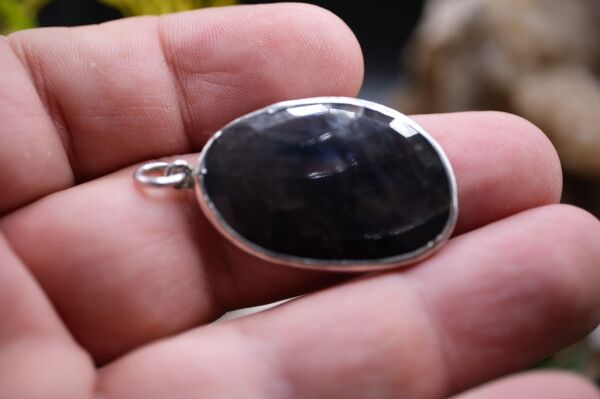 10.20 Gram 925 Ayar Gümüş Natural Safir Kolye Ucu