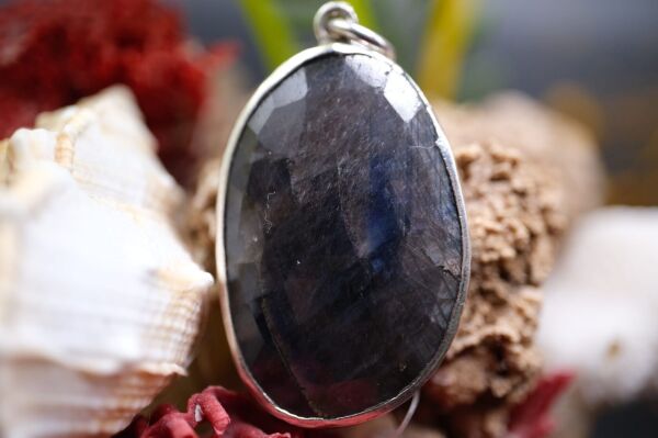 10.20 Gram 925 Ayar Gümüş Natural Safir Kolye Ucu