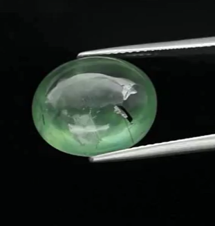 8.22ct 14.2x11.7mm Oval Cab Natural Green Prehnite with Black Needles, Africa