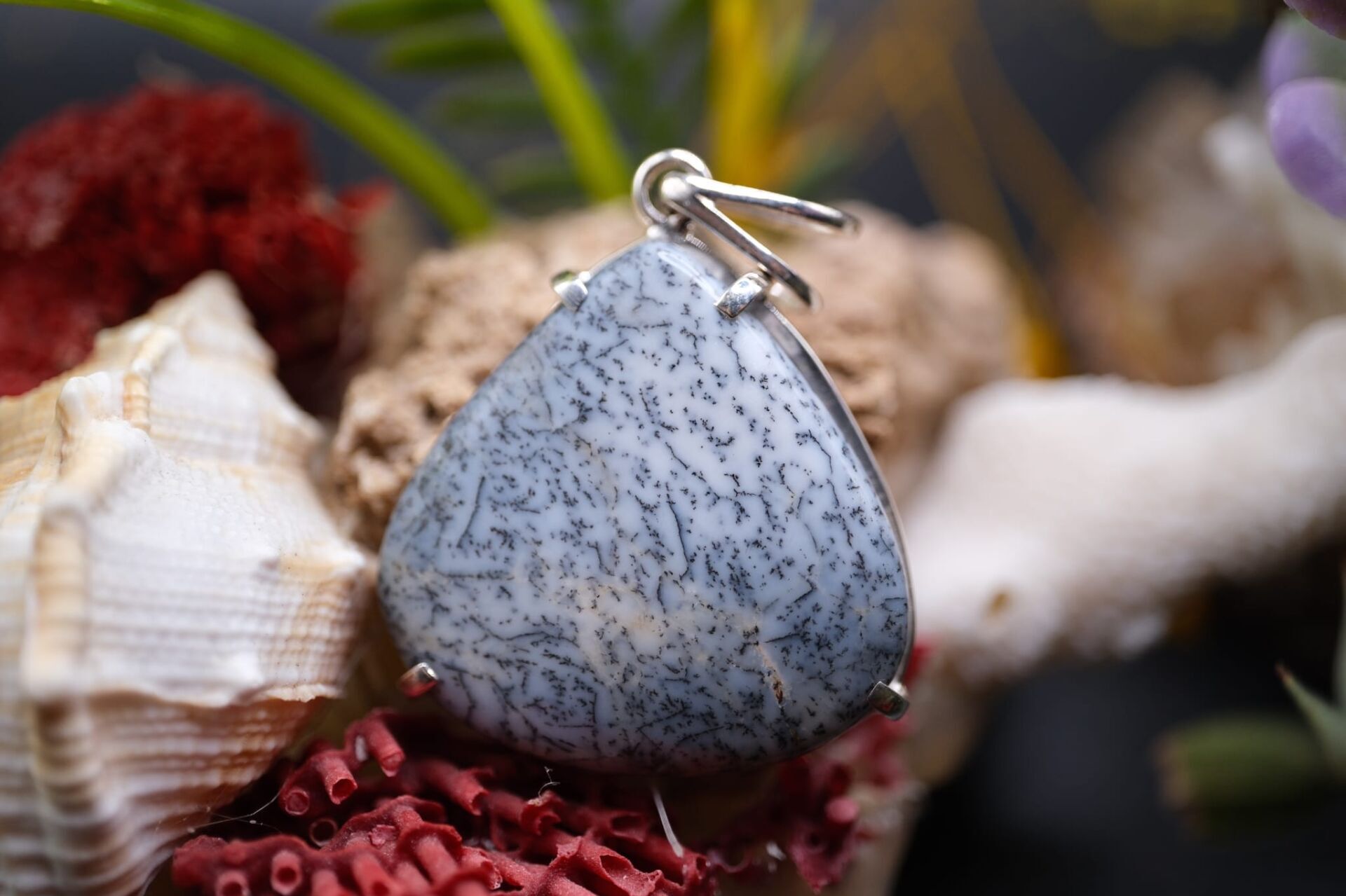 9.33 Gram 925 Ayar Gümüş Natural Dentritli Opal Kolye Ucu