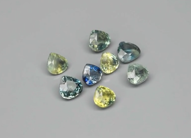 8pcs Lot 2.97ct t.w Pear Blue-Green Sapphire Tanzania, Heated