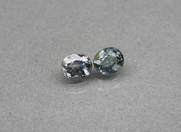 Pair 2pcs/1.13ct t.w 5x4mm Oval Bluish Green & Green Sapphire Unheated Tanzania