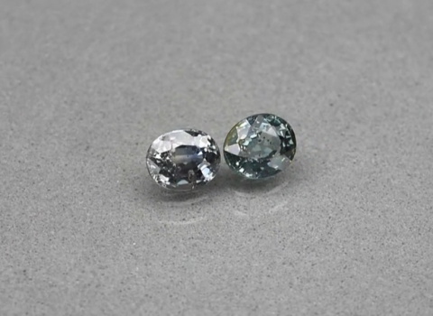 Pair 2pcs/1.13ct t.w 5x4mm Oval Bluish Green & Green Sapphire Unheated Tanzania