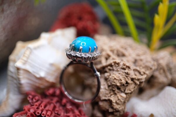 4,21ct Natural Firuza Taşlı 925 Ayar  Gümüş Yüzük No: 11