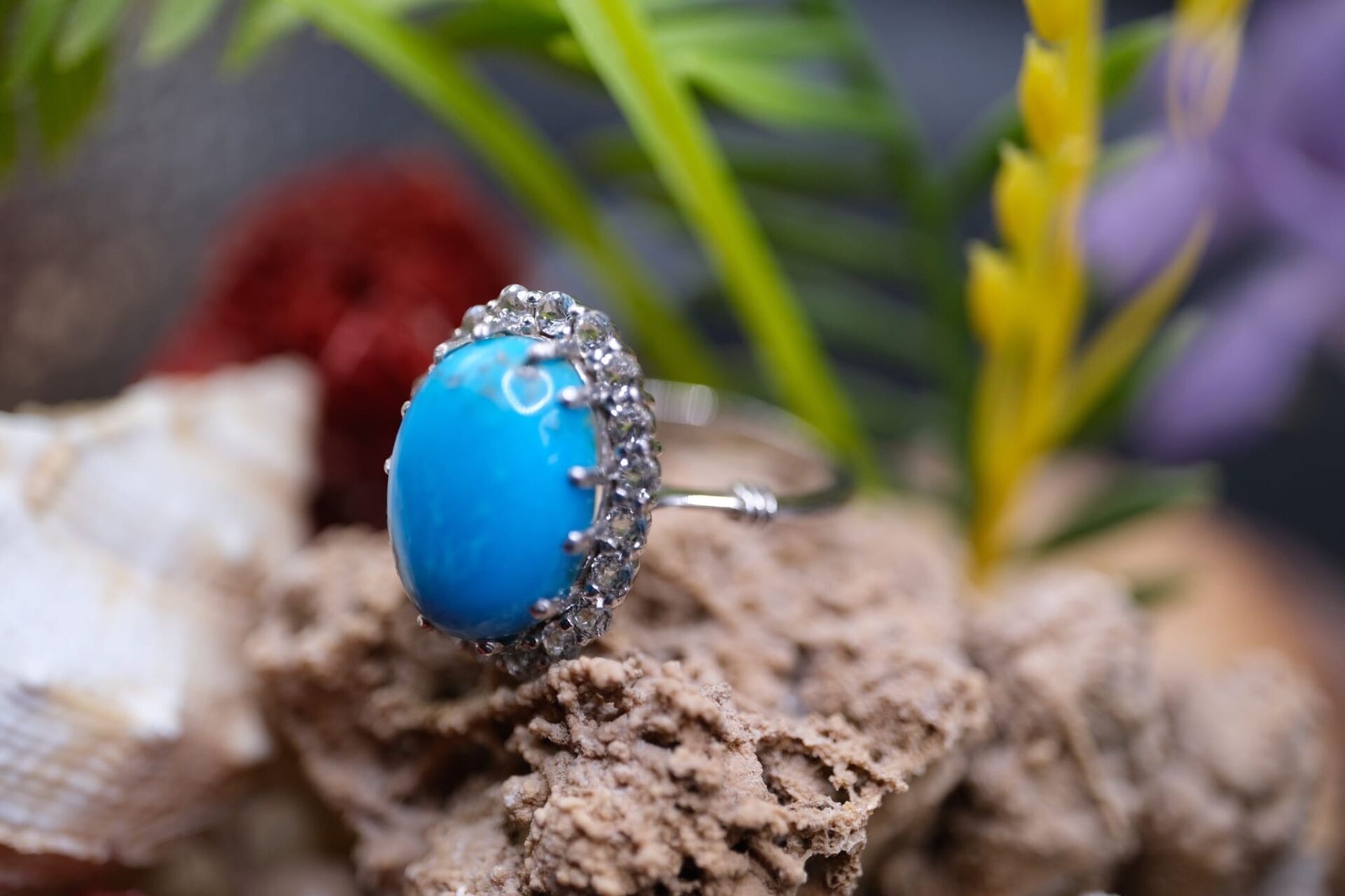 4,21ct Natural Firuza Taşlı 925 Ayar  Gümüş Yüzük No: 11