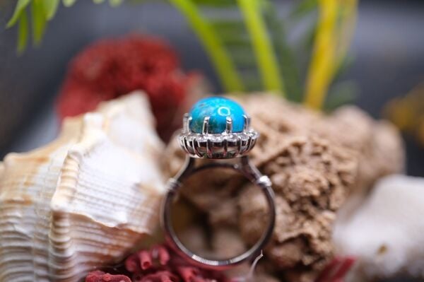 4,21ct Natural Firuza Taşlı 925 Ayar  Gümüş Yüzük No: 11